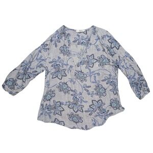 Mandee Grey Blue 3/4 Sleeve V Neck Light Weight Tunic Paisley